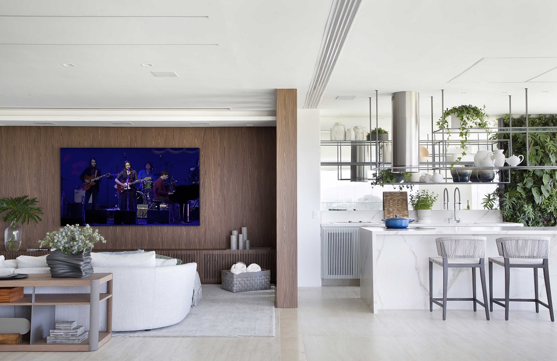 sala de Tv integrada com a cozinha