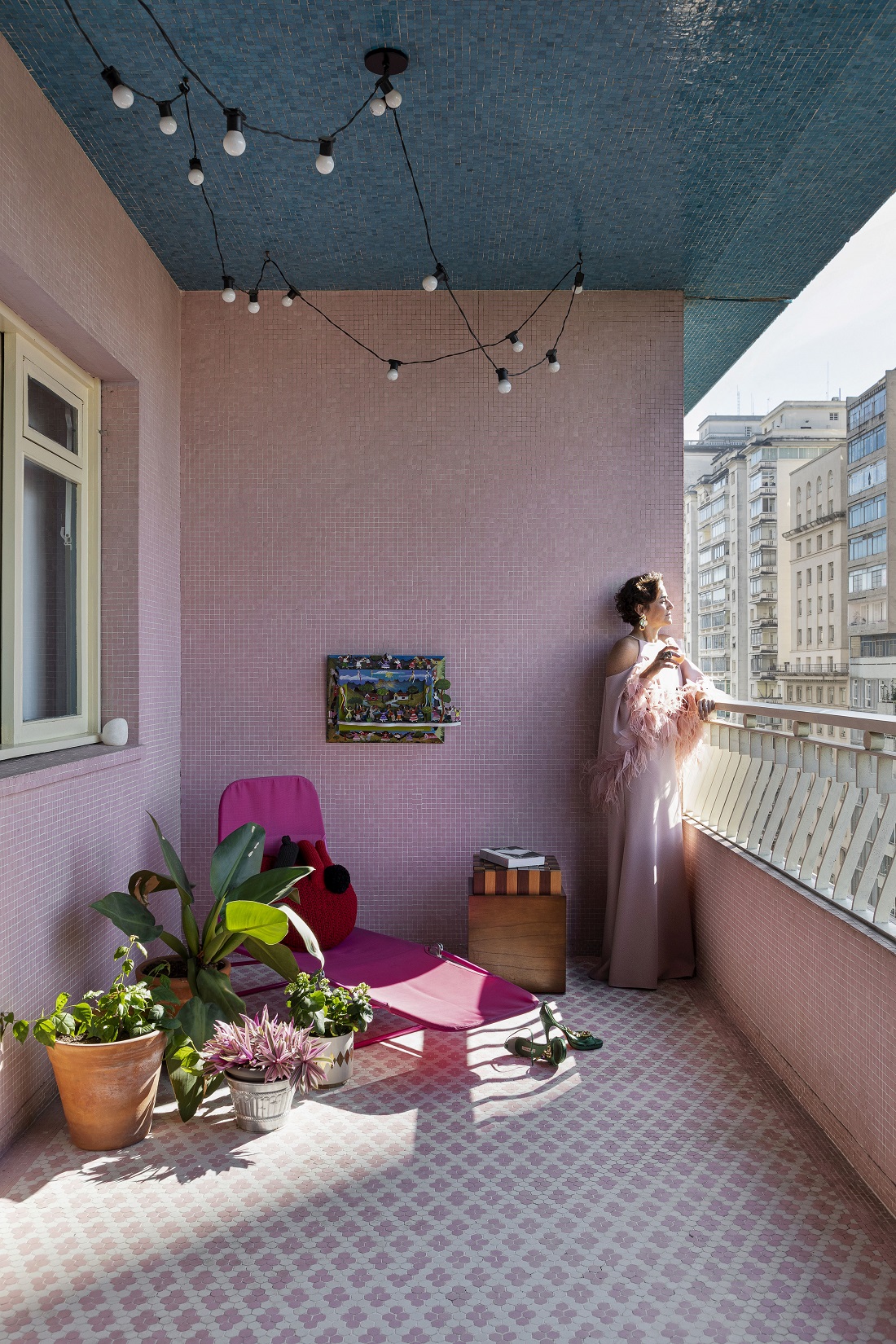 varanda rosa e verde
