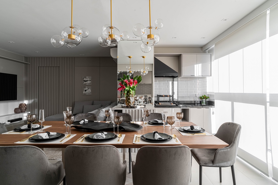 atmosfera sofisticada na decoração do apartamento