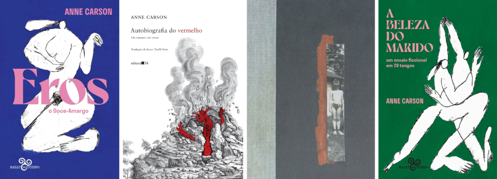 Entre as obras essenciais de Anne Carson estão: 1. Eros, o Doce-Amargo (1986); 2. Autobiografia do Vermelho (1998); 3. Nox (2010); e 4. A Beleza do Marido (2001) | Foto: Divulgação